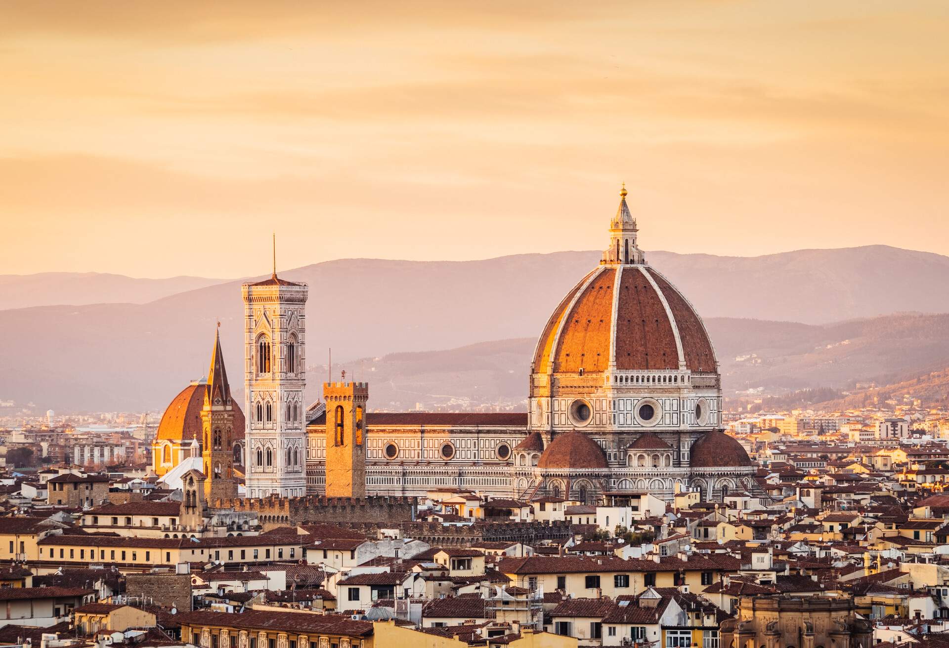 Florence's cathedral and skyline at sunset