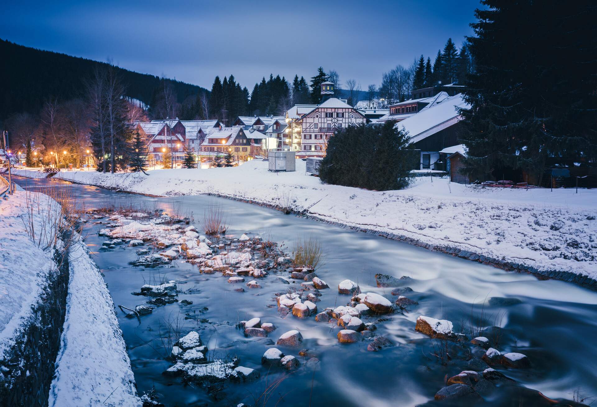 Architecture of Spindleruv Mlyn. .Spindleruv Mlyn, Hradec Kralove, Czechia.